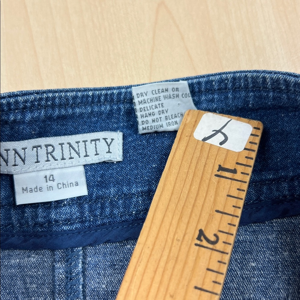 Y2k Ann Trinity Linen Blend High Waisted Blue Denim Skirt with Ruffle Hem 14 - Picture 6 of 8